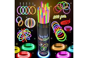 HSGUS 210 PCS Colorful Glow Sticks Party Pack - 100 8' Glow Sticks, 100 Connectors, Fun Accessories - Party Supplies - Glow The Dark Glowing Sticks Fun Party Pack with 8" Glowsticks, Connectors For Weddings