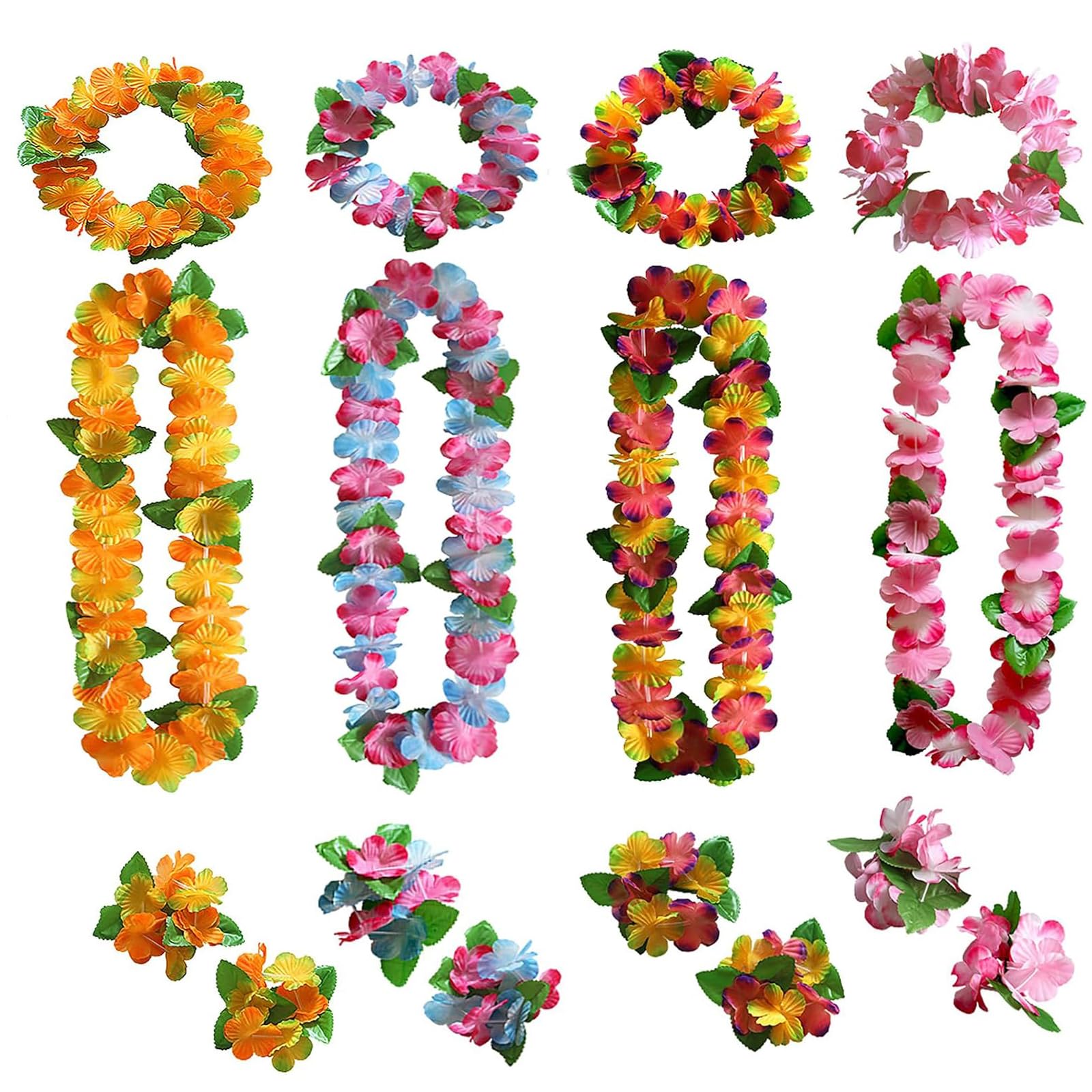Hawaiian Garland, Hawaiian Fancy Dress Women, Hawaiian Flower Necklace, Lei for Tropical Party Decorations, 16PCS Hawaiian Garlands for Adults, Beach Vacation and Themed Events