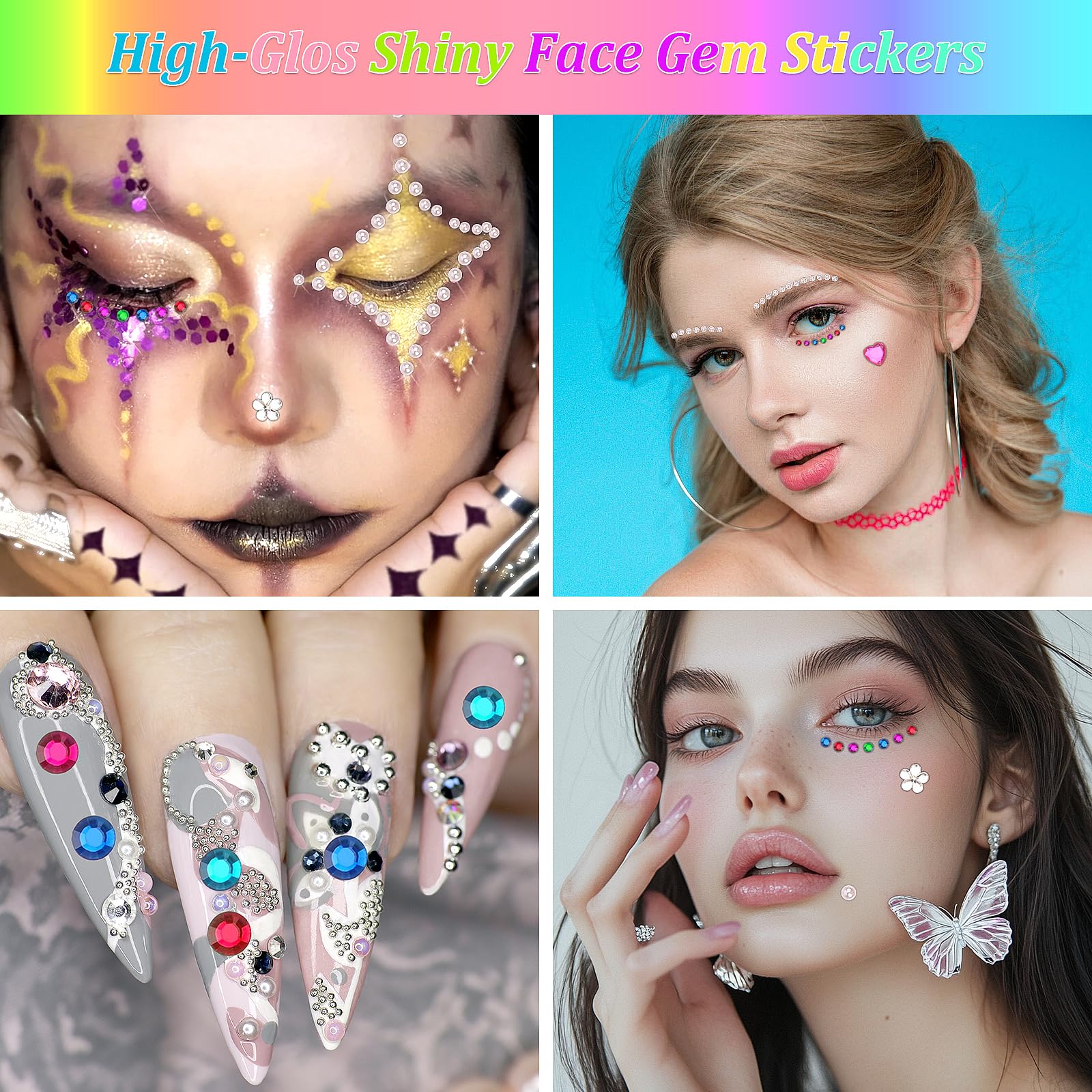 1782pcs Gems Stickers, Self Adhesive Gems for Crafts Bling Rhinestones, Assorted Shapes Jewels Stickers for Kids, Scrapbooking, Nail Art, Face Deco