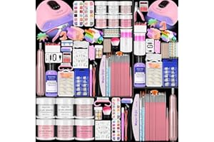 DOUBORQ Acrylic Nail Kit with liquid Monomer,6 colors Glitter Acrylic powder UV Lamp for Beginners with Everything Nail Supplies (White)