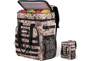 OREKEMO Insulated Cooler Backpack, 35 Can / 25L Large Camping Backpack for Outdoor, Beach, Picnic - Soft Lightweight Leakproof Cooler Backpack for Women and Men (Camo Brown, 25L)