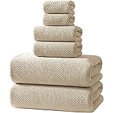 REDKISS 6-Piece Bath Towel Set - 2 Washcloths, 2 Hand Towels, 2 Bath Towels | Ultra-Fiber Coral Fleece, Super Absorbent, No Lint & No Fading | Perfect for Bathroom, Spa, Gym | Family & Adults-Camel