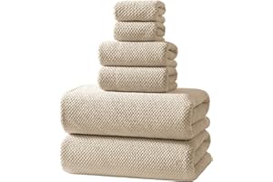 REDKISS 6-Piece Bath Towel Set - 2 Washcloths, 2 Hand Towels, 2 Bath Towels | Ultra-Fiber Coral Fleece, Super Absorbent, No Lint & No Fading | Perfect for Bathroom, Spa, Gym | Family & Adults-Camel