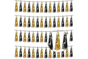 XUUF 4P Black Gold Foil Fringe Tassel Banner Garland Metallic Tinsel Streamers Wall Hanging Curtain Backdrop Banner for Parade Floats, 2025 Graduation Decorations, Father's Day, New Years Party Decoration
