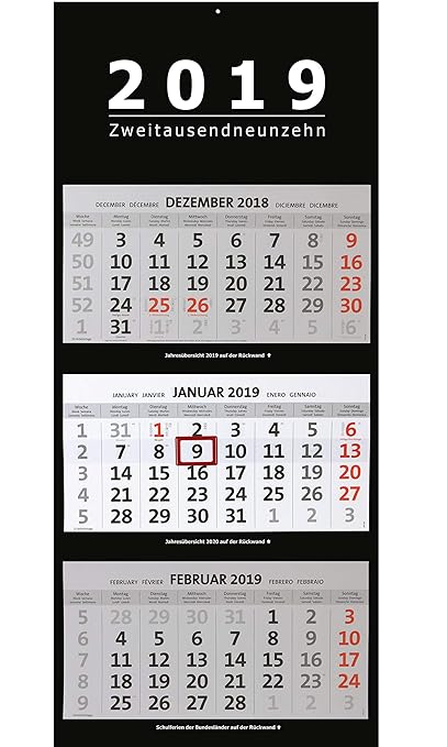 XXL 3-Monatskalender 2019 black großer Wandkalender 795 x 345 mm