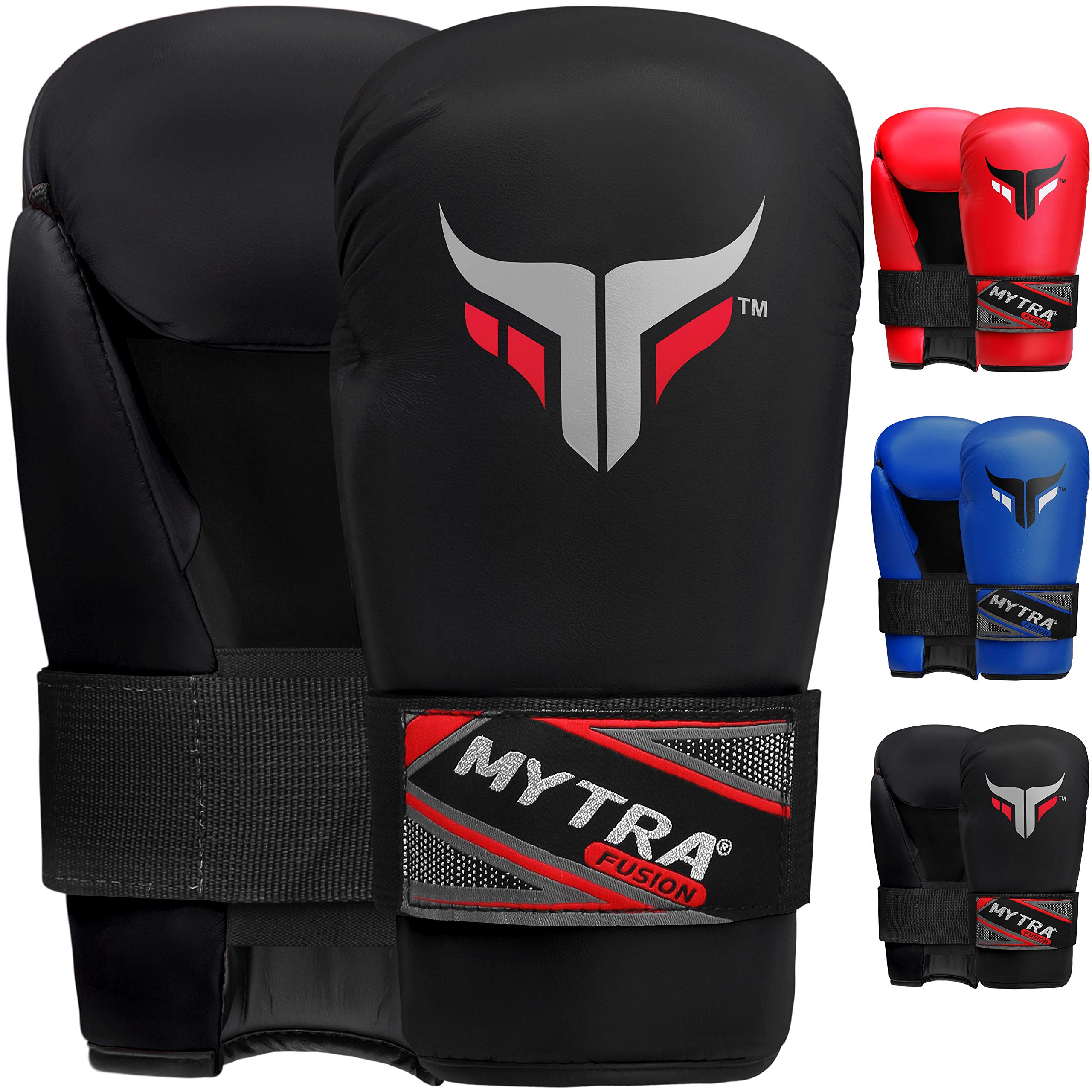 Mytra Fusion Semi Contact Boxing Gloves for Kickboxing, Training, Fighting, MMA, Muay Thai, Sparring and Martial Arts (Black, XS)