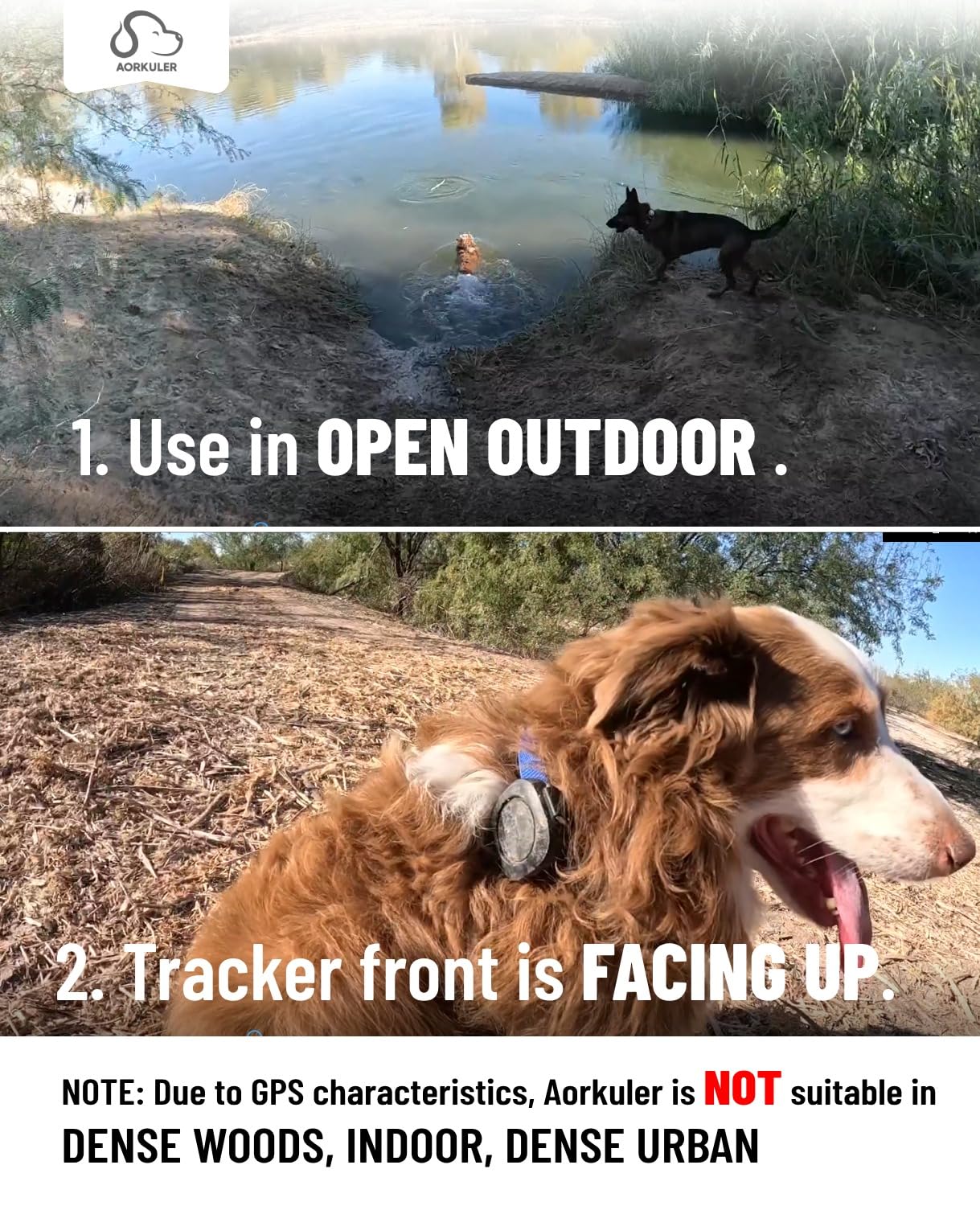 Aorkuler Outdoor GPS Dog Tracker – Ideal for Remote & Rural Areas, No Phone or Signal Needed, Real-Time Tracking for Daily Walks, Hiking, Farms, and Large Open Spaces – No Monthly Fees (Tracker 2)