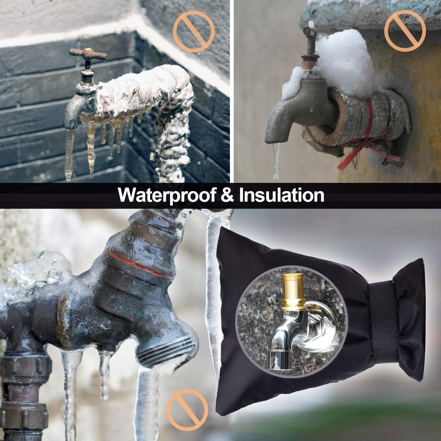 Outdoor Faucet Cover Socks for Winter, XL Outside Tap Cover for Garden Freeze Protection, 8.3”H x 6.7”W, Waterproof Insulated Faucet Protector, Spigot Cover to Prevent Freeze Ups, Bursting Pipes: Home Improvement