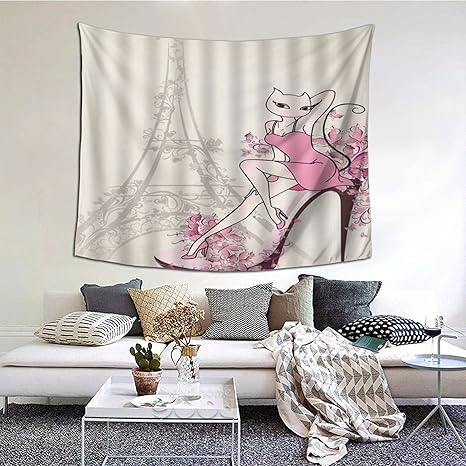 Amazon Co Jp Gukisala タペストリー エッフェル塔ピンクパリハイヒール靴花花セクシー猫クリエイティブロマンチックフランス ヨーロッパの風景の女の子の女性 多機能 毛布 おしゃれな壁掛け インテリア ファブリック装飾用品 モダンなアート 和風 壁掛け クールジャパン