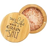 Totally Bamboo Salt Cellar Bamboo Storage Box with Magnetic Swivel Lid, 6 Ounce Capacity, "Take Life with a Grain of Salt" En