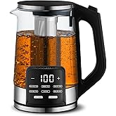 Gourmia Electric Programmable Glass Kettle – 1.7L Temperature Control Tea & Coffee Kettle with Digital Touch Display, 6 Presets, Keep Warm, Removable Stainless Steel Infuser, 360° Swivel Base – Black