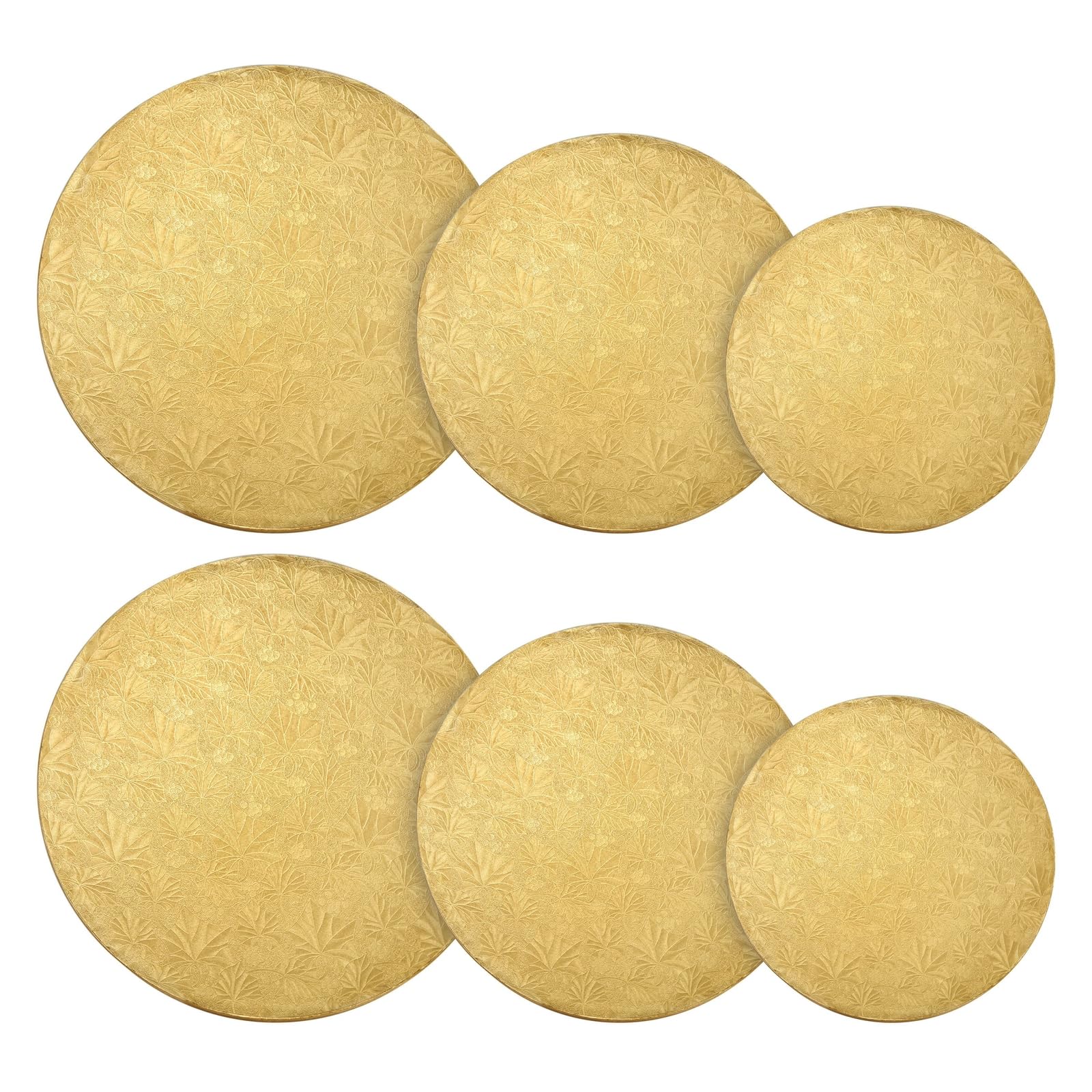 Gold Cake Drum Set for Desserts, 6-Pack of Round Cake Boards in 3 Sizes, 20.3 cm, 25.4 cm, 30.5 cm