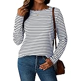 LilyCoco Womens Striped Long Sleeve Shirt Boat Neck Tops Breton Loose Fit Tshirt