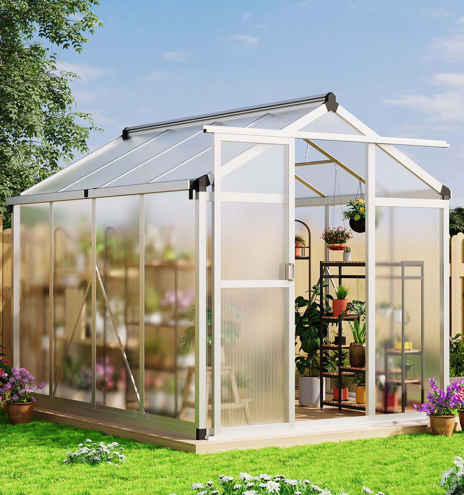 Photo 1 of **BOX 1 OF 2 ONLY/INCOMPLETE SET**6x8 ft Greenhouse, Large Aluminum Greenhouses for Outdoors, Heavy Duty Polycarbonate Greenhouse with Roof Vent, Walk-in Green Houses for Winter Garden, Backyard, Patio, Lawn, Easy Assembly