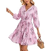 Women Floral Dresses 2026 Casual Long Sleeve Button Down Mini Dress Swing Short Dress with Belt