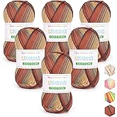 Katech 1OO% Variegated Cotton Yarn for Crocheting-2 Sport Weight Baby Yarns | 6*50g(1.76oz)/160m(175yd)-Soft &amp; Breathable, Pure Cotton Yarn Bulk-Fine Multicolor Yarns for Unique Clothes, Shawls, Dress(D)