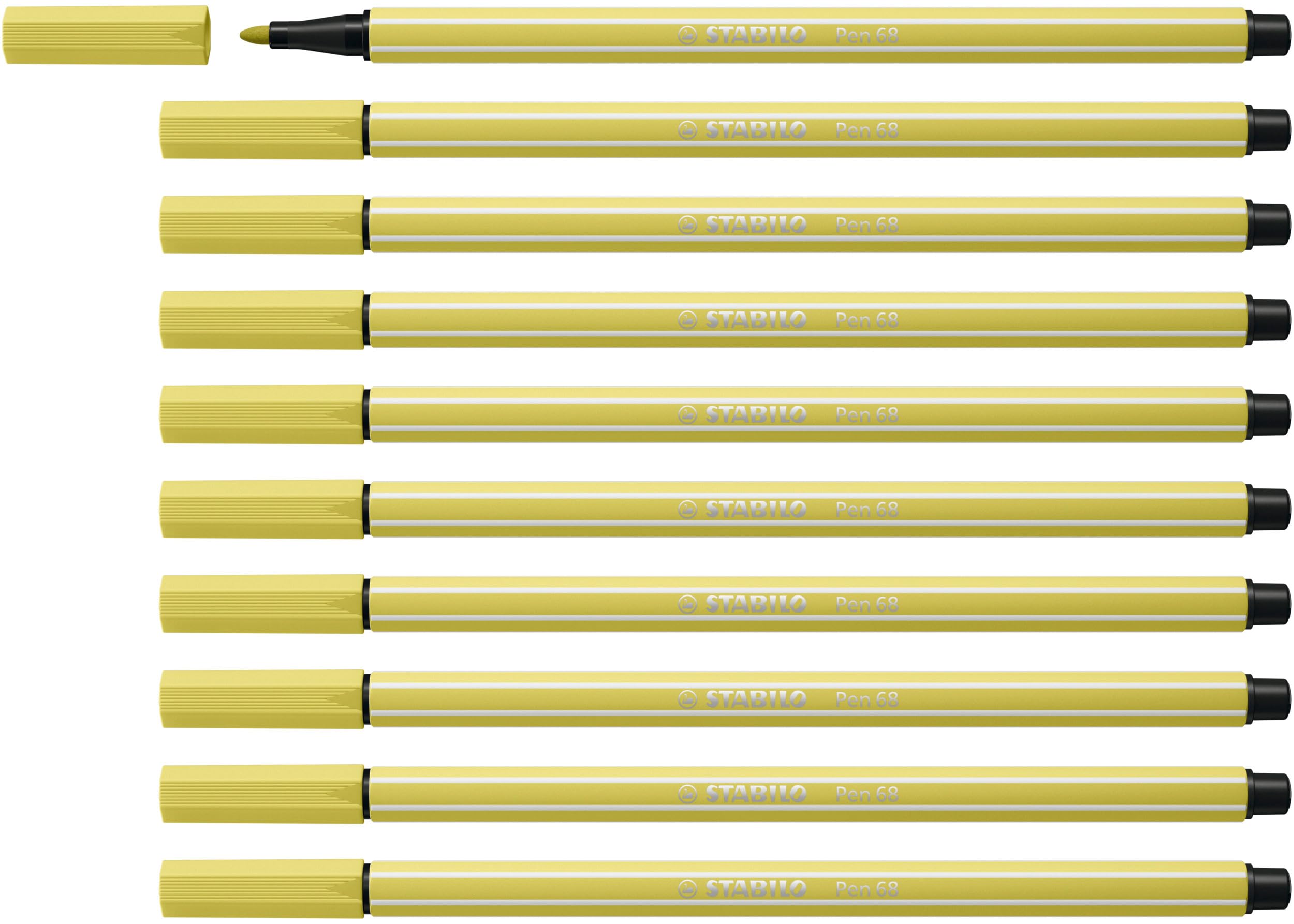 STABILO Pen 68 - Premium Fibre-Tip Pen - Pack of 10 - Mustard