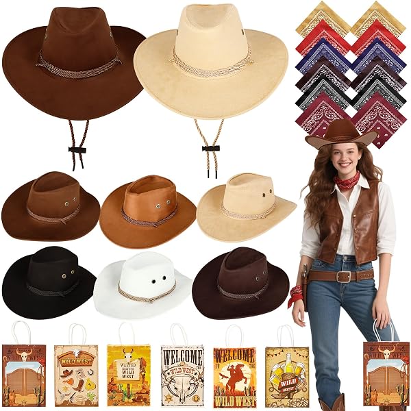 Amazon.com: SATINIOR 12 Set Straw Cowboy Hats & Bandanas  display picture 3