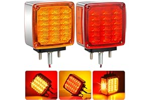 Aukmak 2pcs Amber + Red 39 LED Square Pedestal Lights Stud Mount Trailer Fender Lights Double Face Semi Truck Turn Signal Lights for Truck Accessories Trailer LED Side Marker Lights Truck Turn Lights