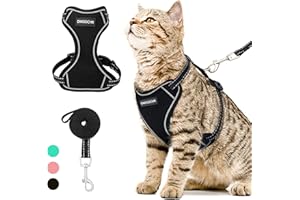 PAWNISAW Cat Harness and Leash Set for Walking Escape Proof - Reflective Adjustable Cat Vest Harness for Small to Large Cat Puppy - Cute Black Mesh Breathable Soft Cat Full Body Harness