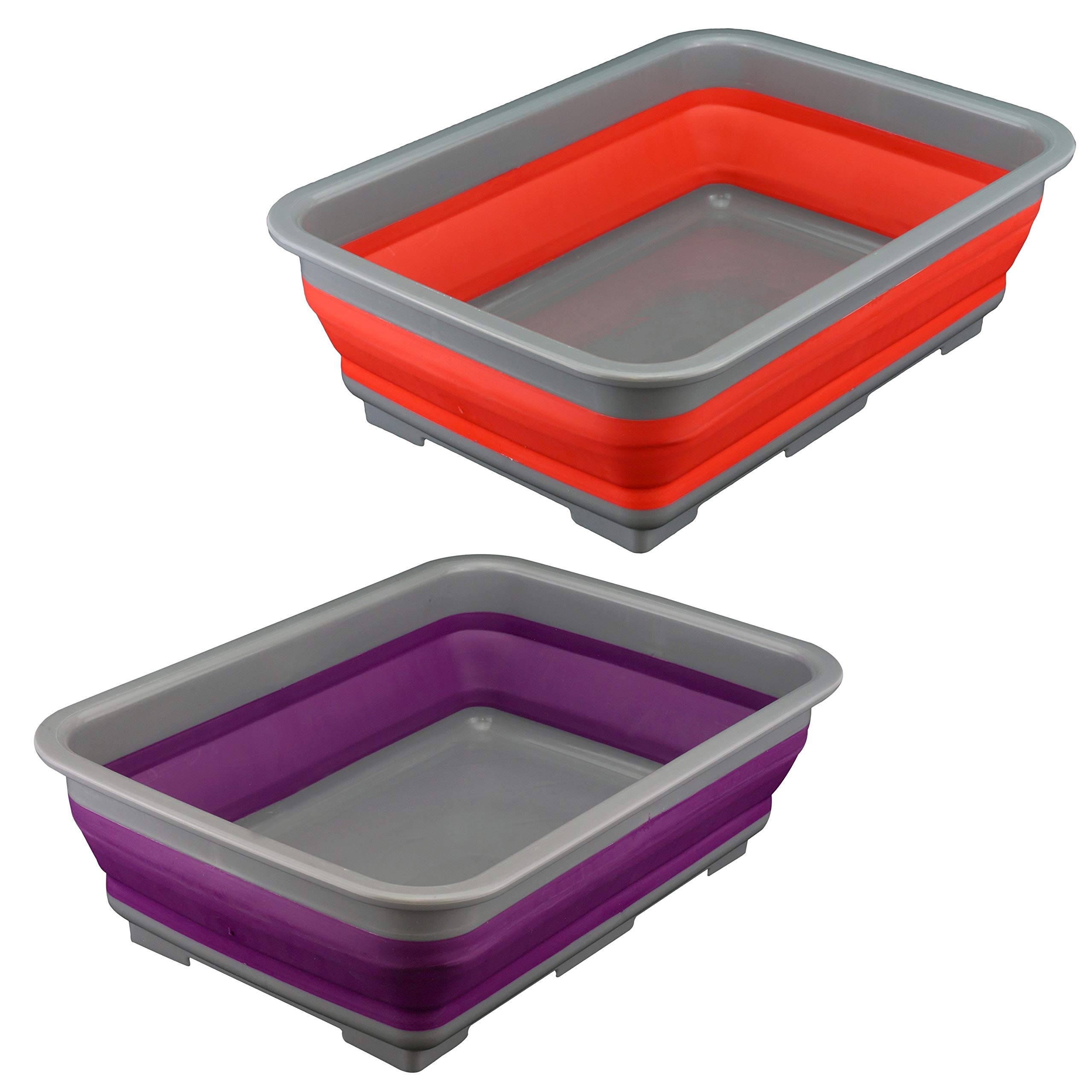 Roden Collapsible Washing up Bowl, Portable 10L Water Storage Basin and Space Saving Plastic Washtub with Easy Pop Out Plastic Design Ideal for Cleaning & Camping(red and Purple).
