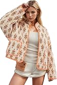Meyhad Womens Cropped Quilted Lightweight Jackets Floral Printed Open Front Puffer Coat Cardigan
