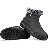 SHIBEVER Women Winter Snow Boots: Black Waterproof Walking Booties Non Slip Fur Lined Warm Outdoor Ankle Short Boot