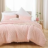 YIRDDEO Pink Twin Size Comforter Set 2Pcs, Boho Farmhouse Blush Twin Size Bedding Set, Vertical Tufted Twin Bed Set, Lightweight Neutral Twin Bedroom Set (1 Comforter 1 Pillowcase)