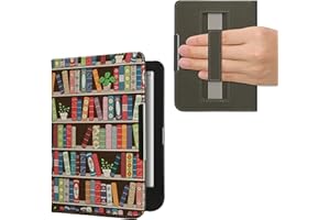kwmobile Case Compatible with Kobo Clara BW/Colour Case - PU Cover w/Strap - Summer Library Blue/Green/Dark Pink