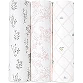 aden + anais Silky Soft Swaddle Blanket, Boutique Muslin Blankets for Girls & Boys, Baby Receiving Swaddles, Ideal Newborn & Infant Swaddling Set, Perfect Shower Gifts, 3 Pack, French Floral