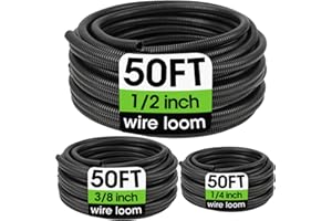 YESBES Wire Loom 1/4", 1/2", 3/8 Inch x 50 FT, Split Wire Loom Tubing Wire Conduit, Cable Sleeves Bulk Flexible Electrical Conduit Protective kit