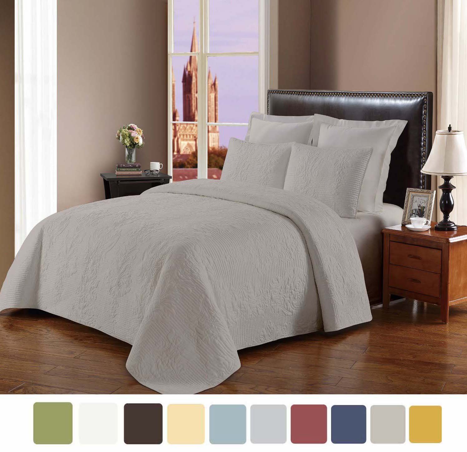 NC Home Fashions Cameo embroidered style solid color quilt set, King