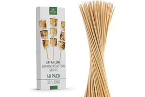 Zulay Kitchen Authentic Bamboo Marshmallow Smores Sticks - 40 Extra Long 30" Roasting Skewers - 5mm Heavy-Duty Bamboo - Ideal for Grilling & Camping