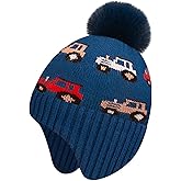 EDCYF Kids Winter Beanie Hat Boys Toddler Knitted Pom Hat Earflap Fleece Lining Ages 3-12