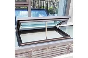 VALDOZA Skylights & Roof Windows, Custom 19.7-47.2in Roof Skylight Window with Gas Strut Lift, Tempered Glass Roof Hatch, Remote Control & Rain Sensor, Energy Efficient, Sunroom & Basement Skylight(Brown,LxW