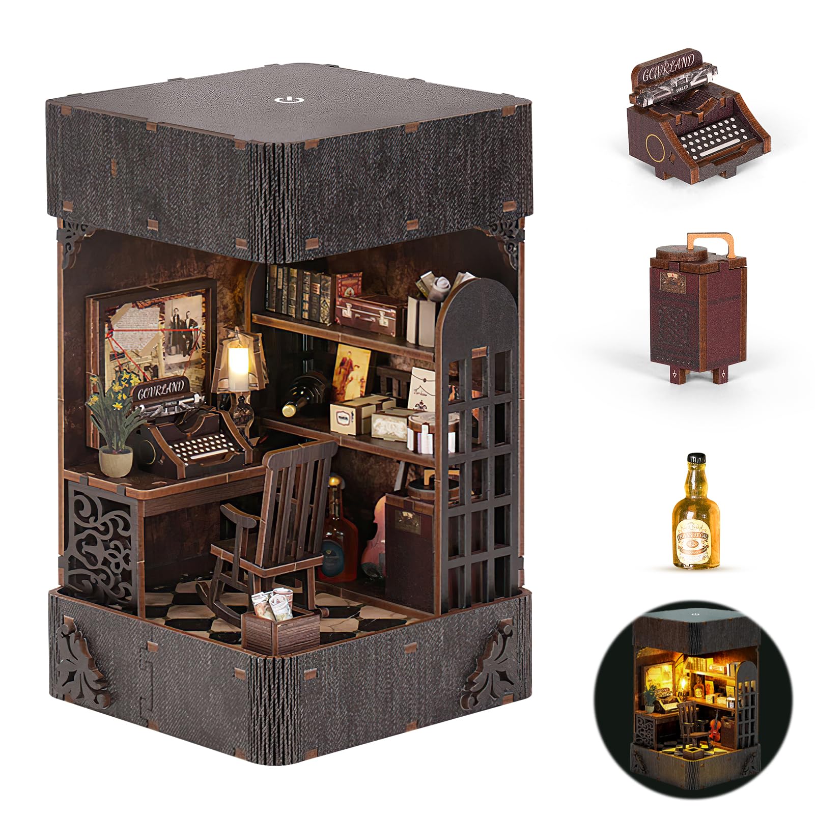 Photo 1 of ITEFDTUTNE Book Nook Kit for Adults, DIY Miniature Booknook Kit with Led Light, 3D Wooden Bookshelf Puzzle Booknook Insert Decor Crafts for Adults Teen Gifts (Holmes Detective Agency)