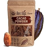Cacao Powder, Berrilys, 10 Oz, Non-alkalized, USDA Certified Organic, Natural Cocoa, Super Foods, Great for Cooking, Easy to 