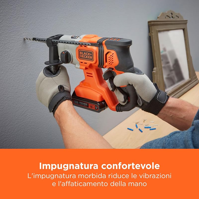 Trapano a percussione SDS-Plus a batteria da 18 V, energia d'urto 1,2 J, 3 modalità, include punta per calcestruzzo da 6 mm e scatola del kit, BCD900B-XJ