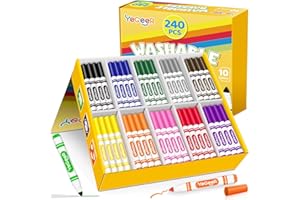 YEGEER Washable Markers Bulk, 10 Assorted Colors, 240 Count Washable Markers for Kids, School and Teacher Classroom Supplies, Coloring Marker for Ages 3+ Year Old Boys Girls