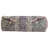 Creative Co-Op Botanical Print Eyelash Fringe Cotton Velvet Bolster Pillow, Multicolor Finish