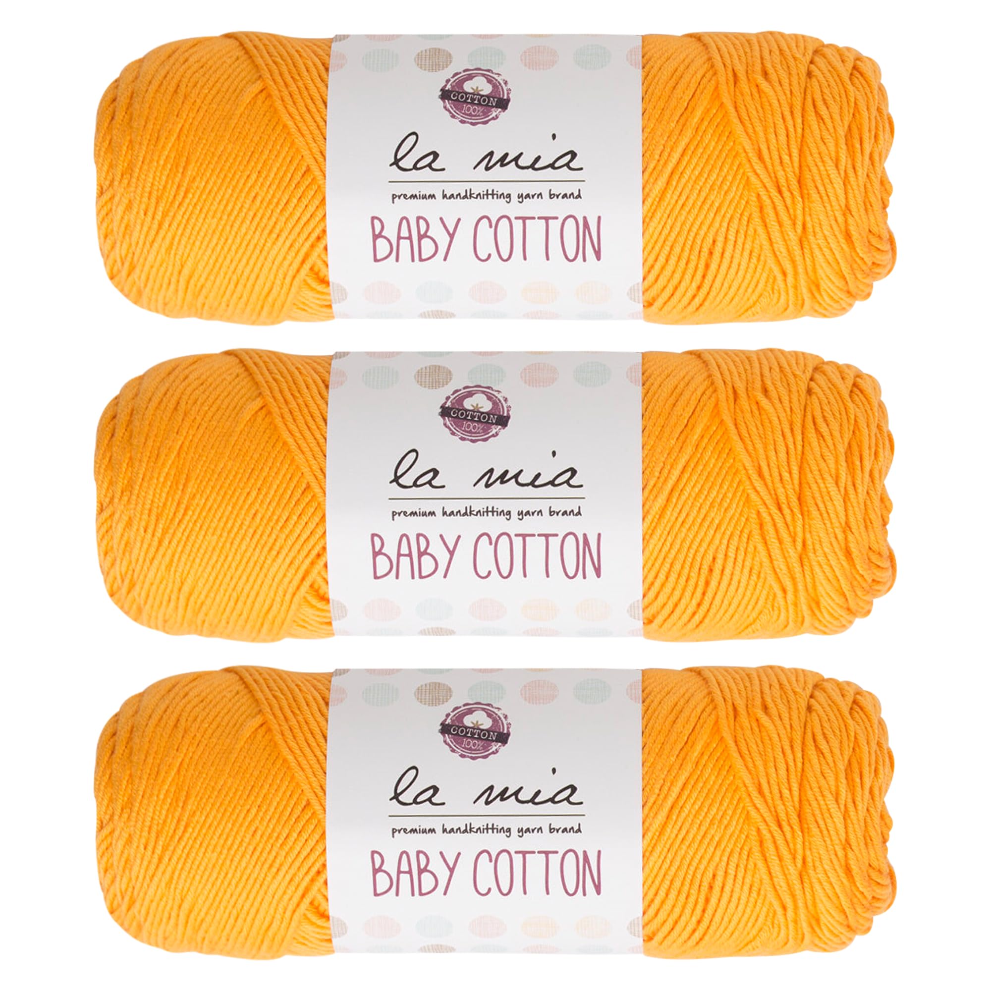 3 Skein La Mia Baby 50% Cotton Total 10.5 Oz Each 3.5 oz (100 g) / 218yd (200m), Medium, Worsted, Super Soft Yarn, Best For Baby and Amigurumi, Orange - L037