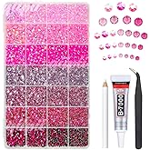 qiipii 28 Types Pink Jelly Resin Rhinestones w B7000 Glue for Bedazzling Crafting 3mm-6mm Flatback Colorful Stones Gems Diamonds Bedazzler Kit for Nails Face Eyes Makeup Crafts Tumblers Bottles Shoes