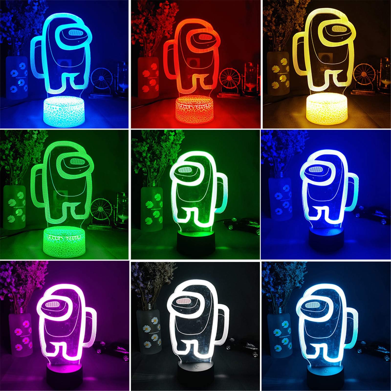 Among Us 3D Illusion Table Lamp, 7/16 Colors Illusion Night Light Among Us Game Table Lamp, Atmosphere Bedside Night Lights for Kids Gifts Bedroom Decoration Lava Lamp Base 16 color with remote