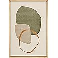 IDEA4WALL Framed Canvas Print Wall Art Retro Gold Sage Green Gray Geometric Color Blocks Abstract Shapes Illustrations Modern Art Decorative Minimalist Multicolor for Bedroom - 16"x24" Natural
