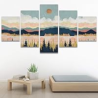 SIGNWIN 5 Panel Canvas Wall Art Abstract Mountain Nature Scenery for Home Decorations Ready to Hang - 60