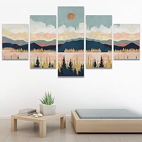 SIGNWIN 5 Panel Canvas Wall Art Abstract Mountain...