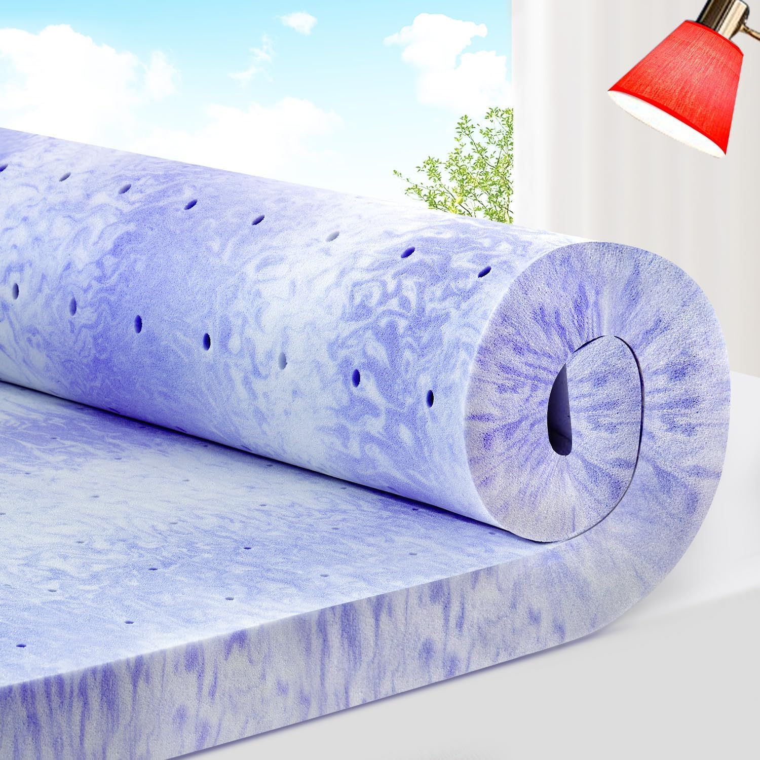 ELEMUSE 2 Inch Ventilated Design Memory Foam Full Size Mattress Topper,Cooling Gel Infused Swirl Foam Pad for Pressure Relief Back Pain,Bed Topper for Body Support, CertiPUR-US Certified