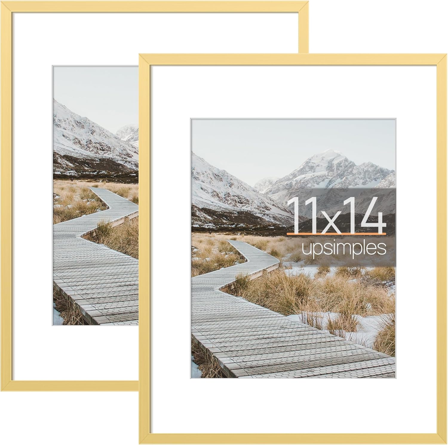 Photo Albums, Frames & Accessories - upsimples 11x14 Aluminum Picture Frame with mat for 8x10, Gallery Wall Decor Metal Photo Frames Set of 2, Gold