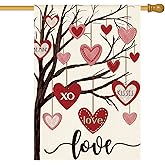 AVOIN colorlife Valentines Day House Flag 28x40 Inch Double Sided Outside, Love Heart Tree Rustic Anniversary Wedding Yard Outdoor Flag