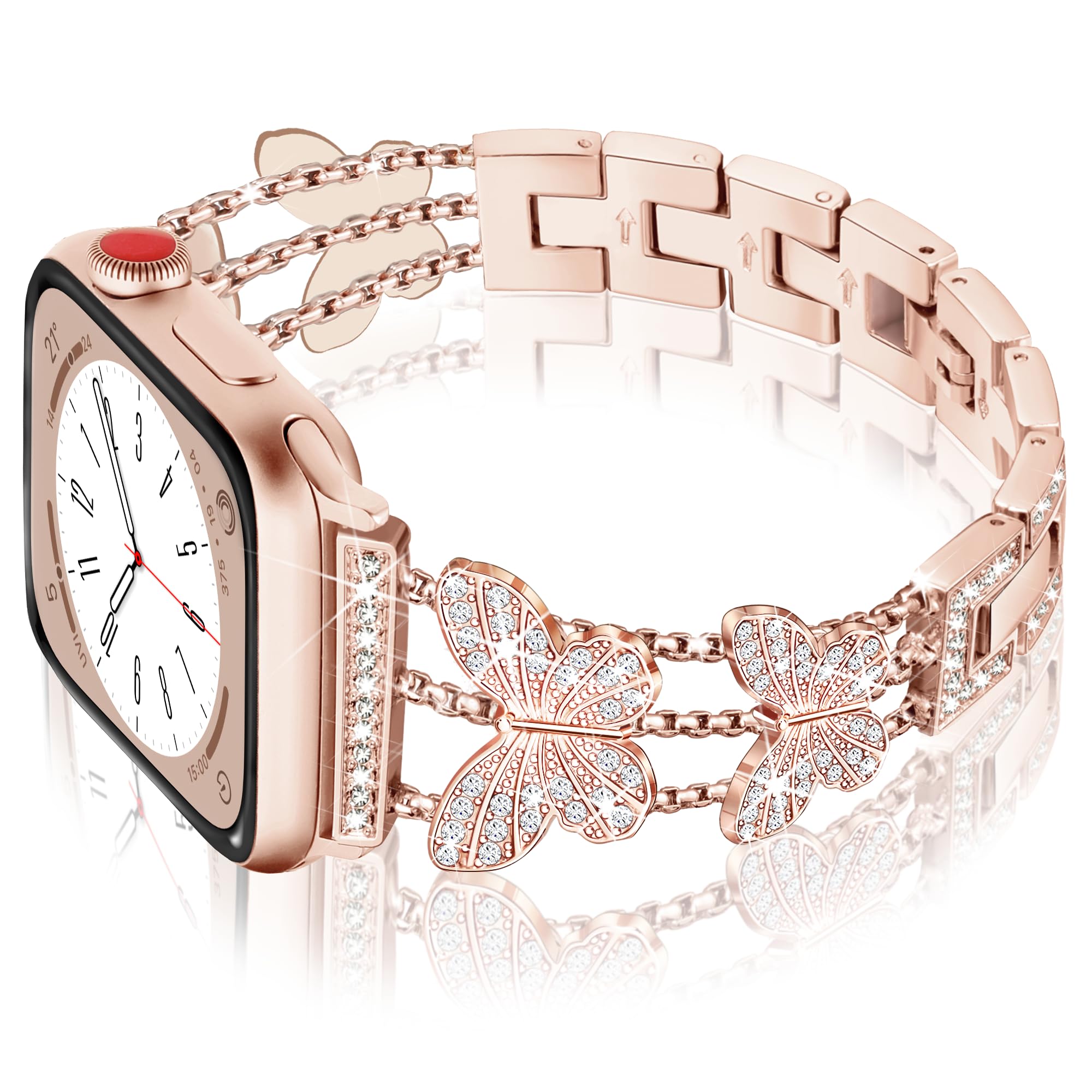 Ocaer Compatible with Apple Watch 46mm 45mm 44mm 49mm 42mm, Bling Metal Apple Watch Straps for iWatch Series 11 10 9 8 7 6 5 4 Ultra 3 SE 3 2 1, Glitter Jewelry iWatch Bracelet Women (Rose Gold)
